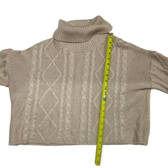 Tan Cable Knit Cropped Turtleneck Sweater - Picture 4 of 7
